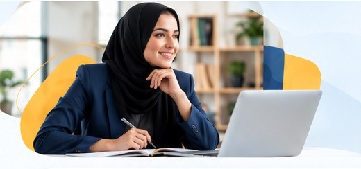 متدرّبة تتعلّم على اللابتوب