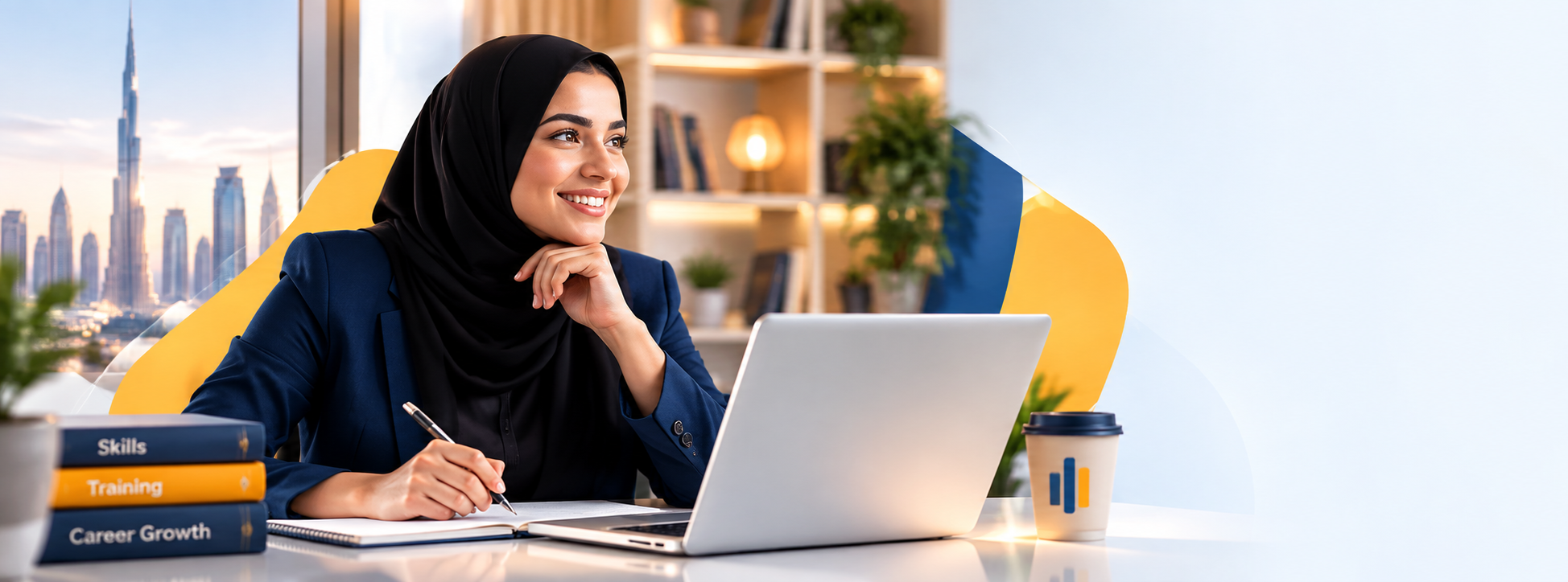 متدرّبة تتعلّم على اللابتوب